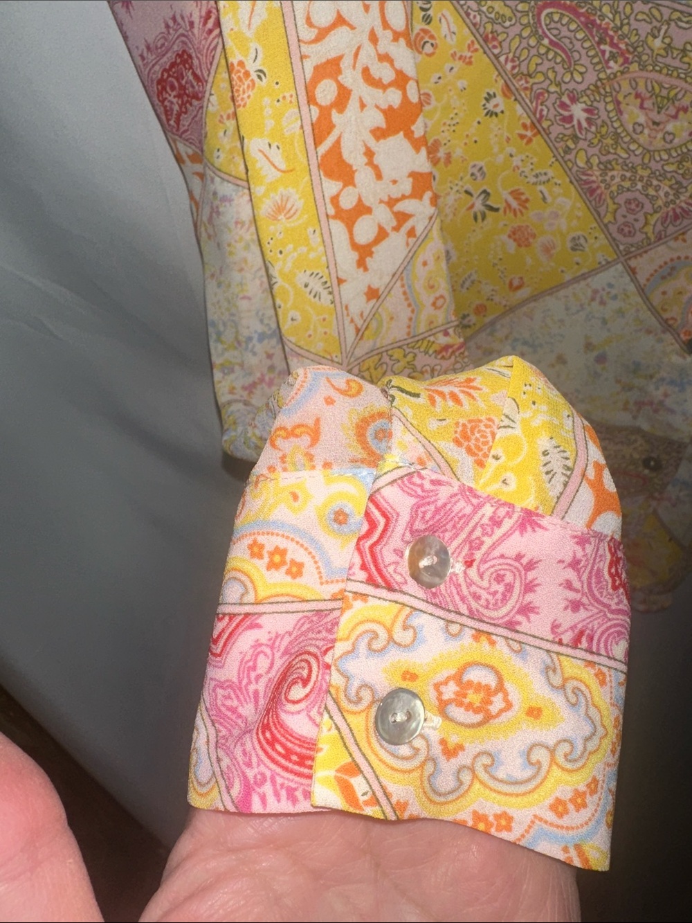 Rose & Olive Yellow Pink Patchwork Paisley Button-Front Shirt - Picture 5 of 6